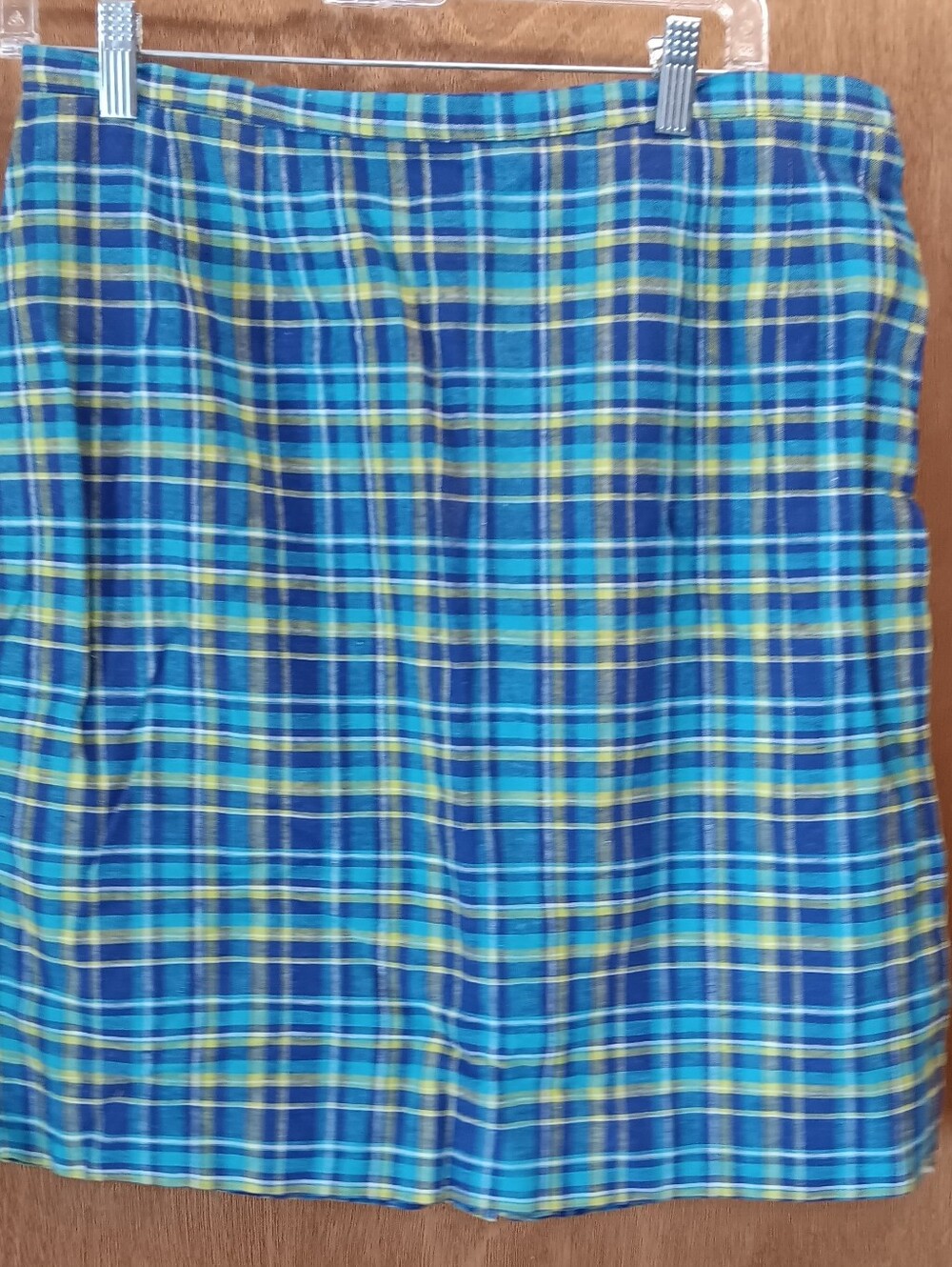 Petite Sophisticate Blue Plaid Mini Skirt with Teal & Yellow Accents